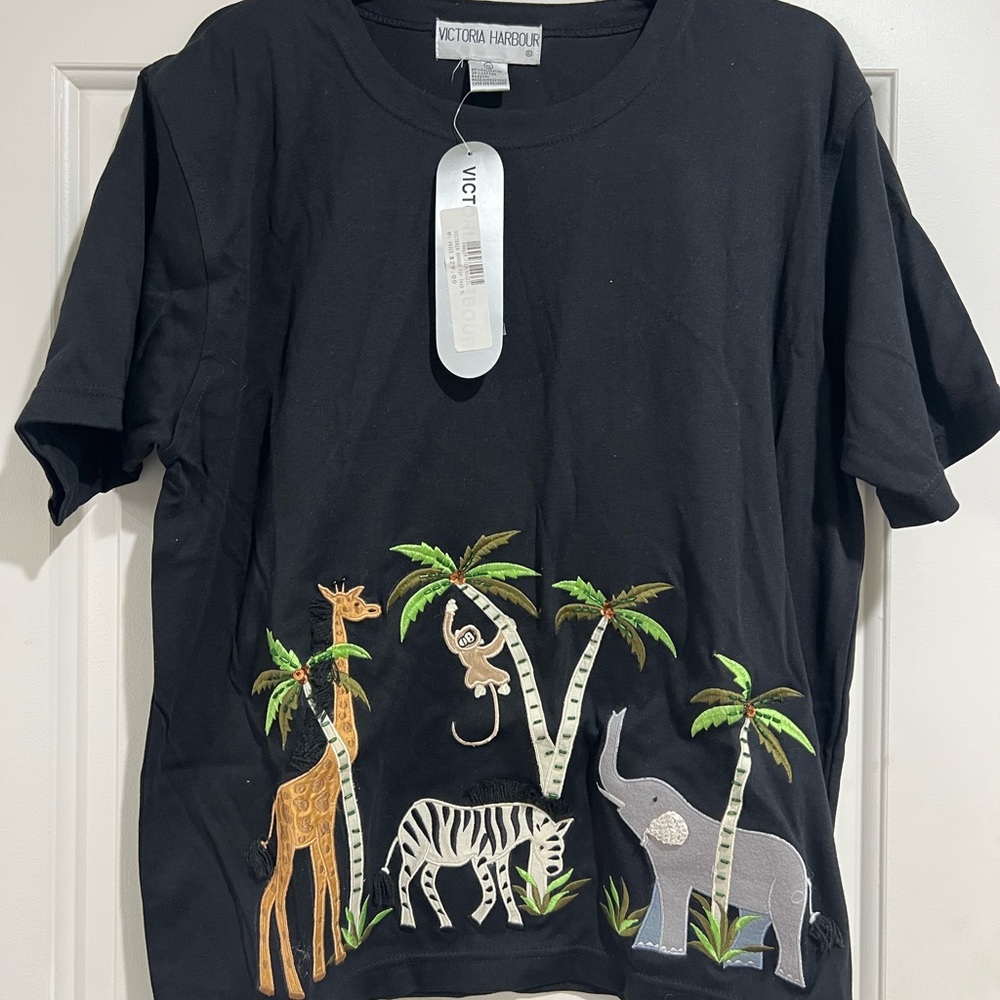 Black  T-Shirt with Safari Print